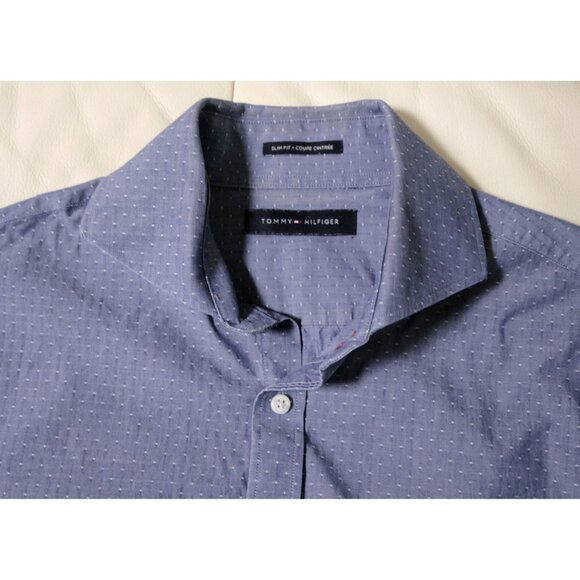 TOMMY HILFIGER - Men's Light Blue on Blue Dotted Button Down Shirt - Size M Slim - Picture 4 of 8
